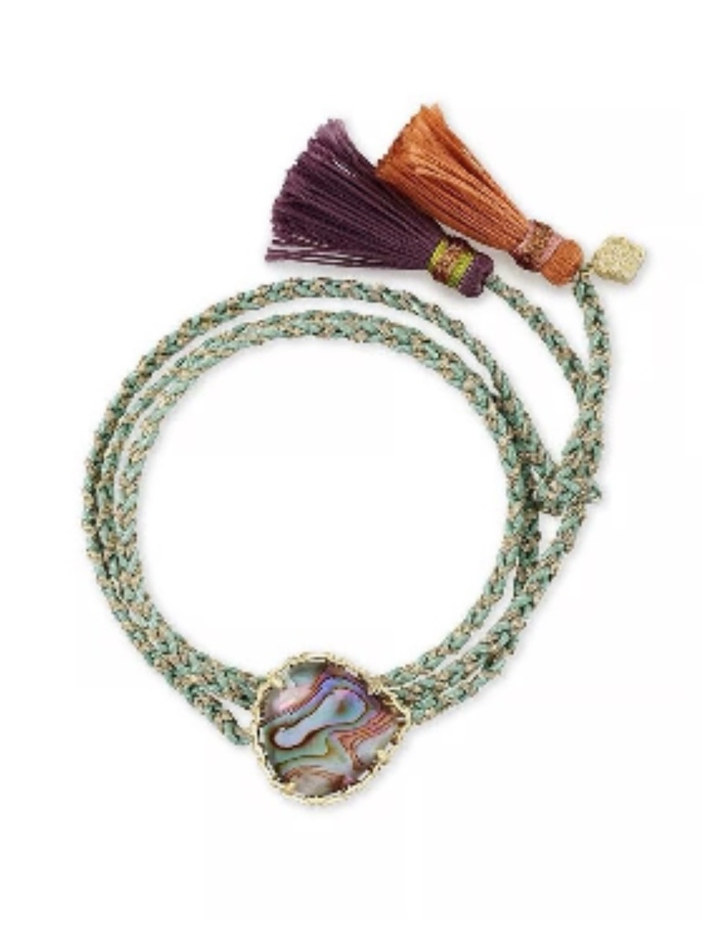NWT Kendra Scott Kenzie Wrap Bracelet/Necklace, Abalone Shell, Teal Braided Cord